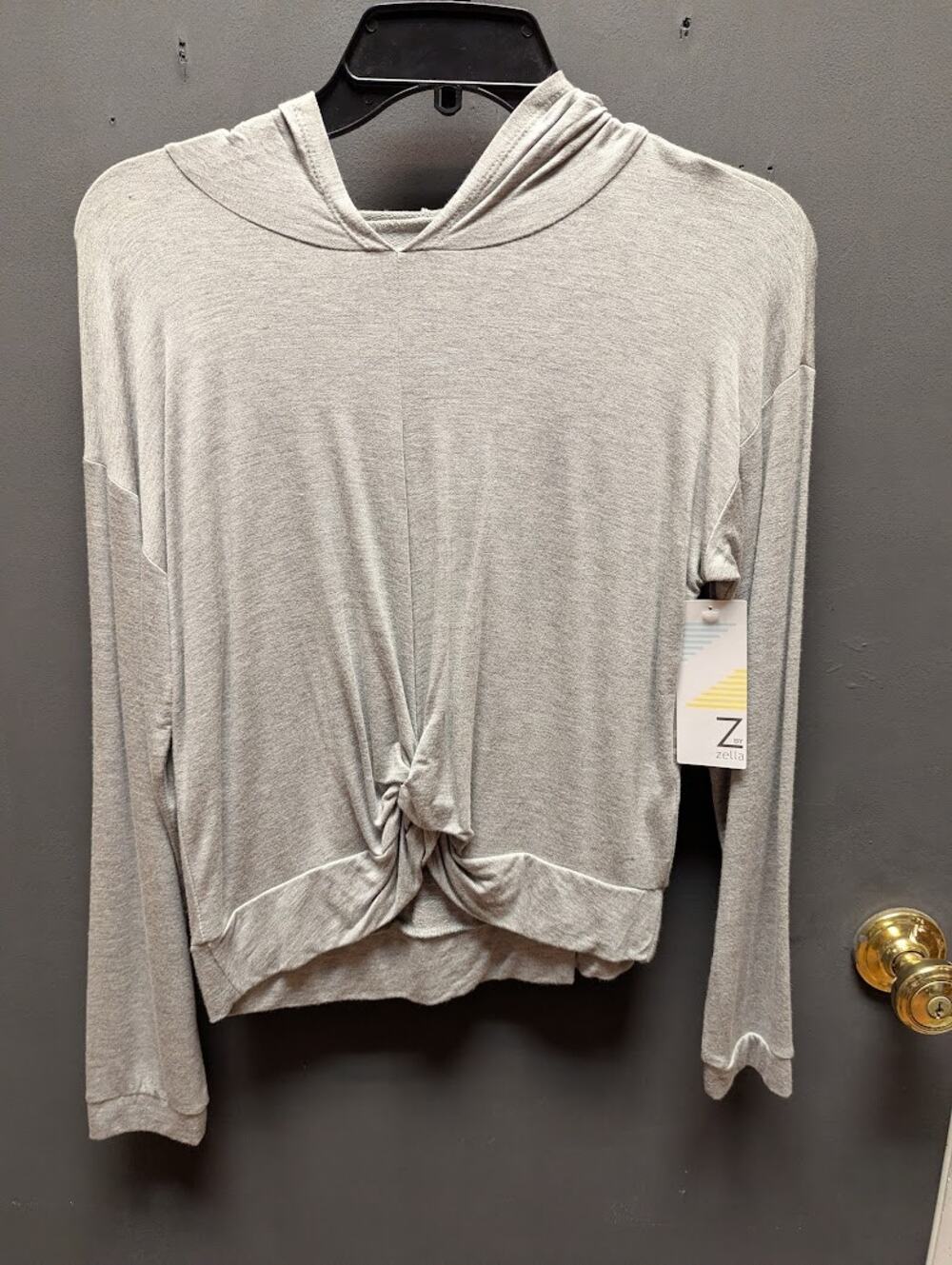 Girls Z By Zella Size Large 10/12 Gray Hoodie Tie Front Sweater Activewear Gym
